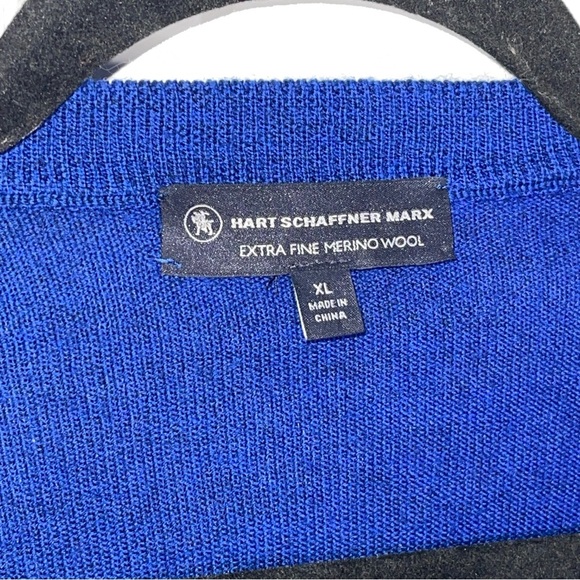 Hart Schaffner Marx Extra Fine Merino Wool size XL Vneck Sweater Royal Blue Men - Picture 2 of 7